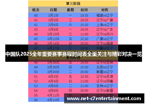 中国队2025全年重要赛事赛程时间表全面关注与精彩对决一览 中国队2025全年重要赛事赛程时间表全面关注与精彩对决一览