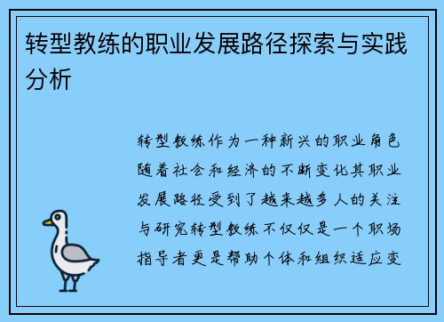 转型教练的职业发展路径探索与实践分析
